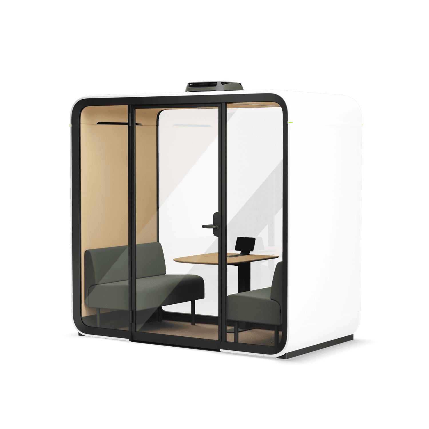 framery-four-content-akoestiekspecialist Een afbeelding van een akoestische stiltecabine op Akoestiekspecialist genaamd Framery Four.