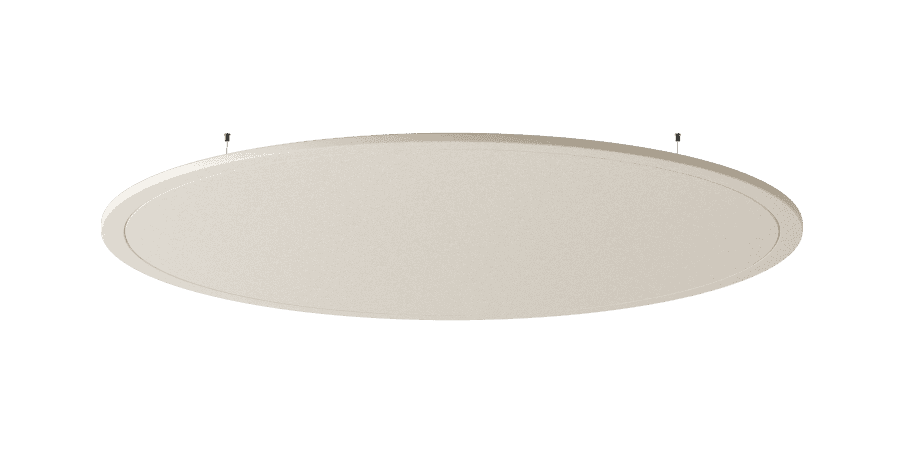 Een afbeelding van een akoestische plafondpaneel op Akoestiekspecialist genaamd Impact Acoustic Round.