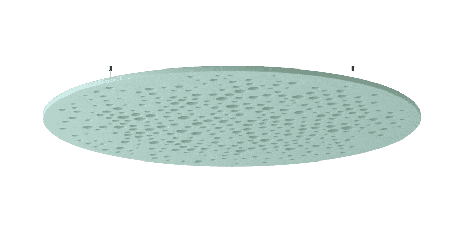 Een afbeelding van een akoestische plafondpaneel op Akoestiekspecialist genaamd Impact Acoustic Round Bubbles.